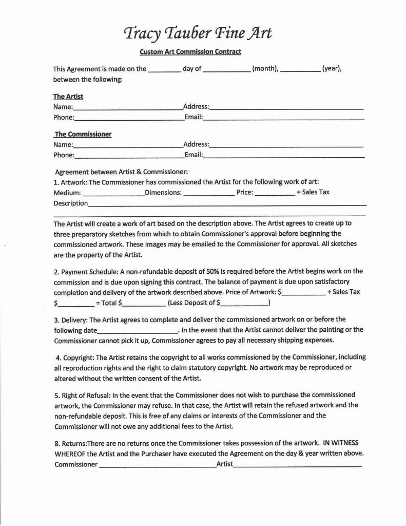 Contract - Tracy Tauber Art Throughout non refundable deposit agreement template