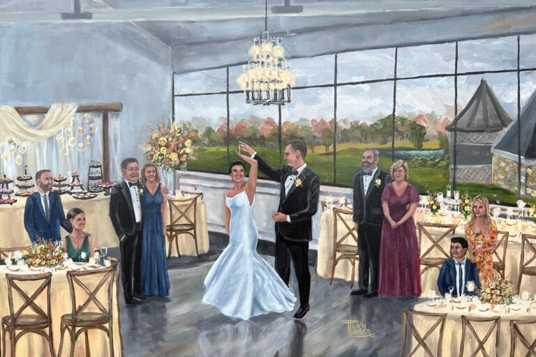 Live wedding painting of a first dance at Morris Park Country Club in South Bend, IN